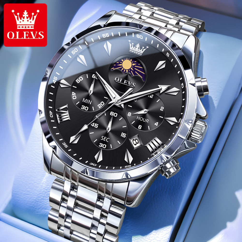 Luxury Watch Maker - OLEVS 3653 브랜드 문페이즈 캘린더 남성용